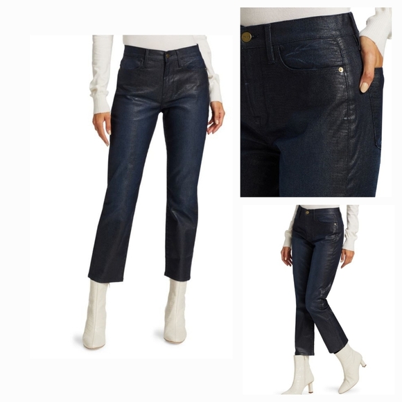 FrameLe High Straight-Leg Lizard Coated Jeans - Picture 1 of 5
